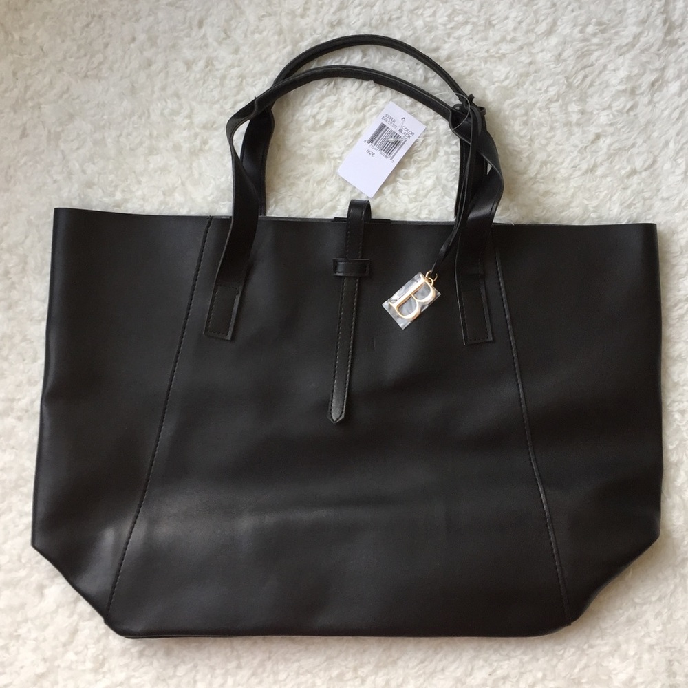 Saks Fifth Faux Leather Black Tote “B” Letter